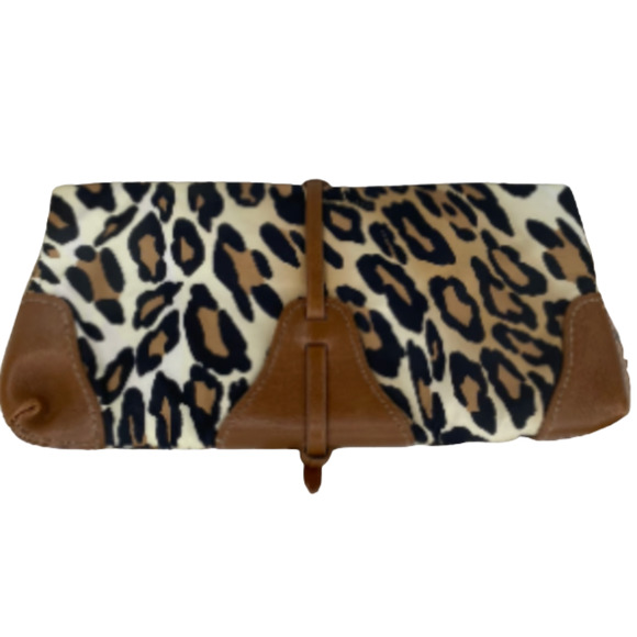Authentic TUMI Animal Print Nylon & Tan Leather Foldover Clutch LMT. Travelcore - Picture 2 of 14